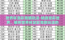世界杯足彩竞猜玩法-畅游足彩世界，解析世界杯足彩竞猜玩法的无限魅力