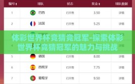 体彩世界杯竞猜竞冠军-探索体彩世界杯竞猜冠军的魅力与挑战
