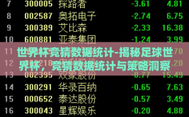 世界杯竞猜数据统计-揭秘足球世界杯，竞猜数据统计与策略洞察