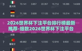 2026世界杯下注平台排行榜最新推荐-细数2026世界杯下注平台优选指南，揭开最新排行榜的真谛
