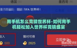 用手机怎么竞猜世界杯-如何用手机轻松加入世界杯竞猜盛宴
