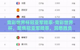 竞彩世界杯冠亚军赔率-竞彩世界杯，聚焦冠亚军赔率，洞悉胜负玄机