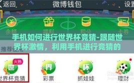 手机如何进行世界杯竞猜-跟随世界杯激情，利用手机进行竞猜的智慧玩法