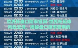 世界杯盘口赔率官网-世界杯足球风起云涌，揭秘盘口赔率官网的魅力与挑战