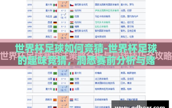世界杯足球如何竞猜-世界杯足球的趣味竞猜，洞悉赛前分析与赌注策略