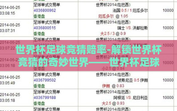 世界杯足球竞猜赔率-解锁世界杯竞猜的奇妙世界——世界杯足球竞猜赔率深度分析 世界杯足球竞猜赔率-解锁世界杯竞猜的奇妙世界——世界杯足球竞猜赔率深度分析