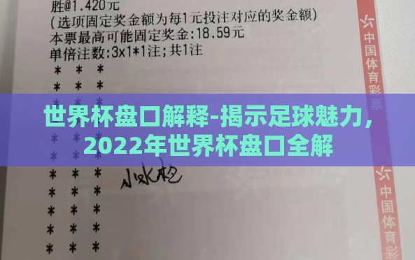 世界杯盘口解释-揭示足球魅力，2022年世界杯盘口全解