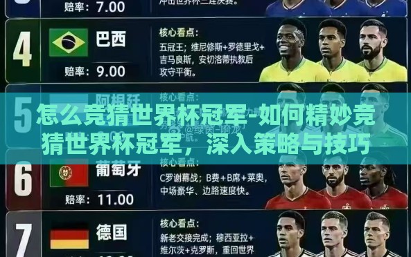 怎么竞猜世界杯冠军-如何精妙竞猜世界杯冠军,深入策略与技巧解读 怎么竞猜世界杯冠军-如何精妙竞猜世界杯冠军,深入策略与技巧解读