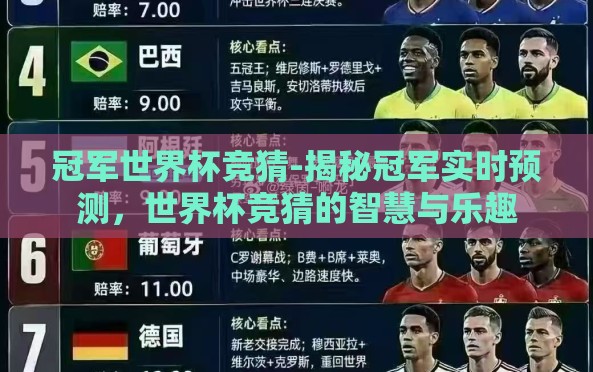 冠军世界杯竞猜-揭秘冠军实时预测,世界杯竞猜的智慧与乐趣 冠军世界杯竞猜-揭秘冠军实时预测,世界杯竞猜的智慧与乐趣
