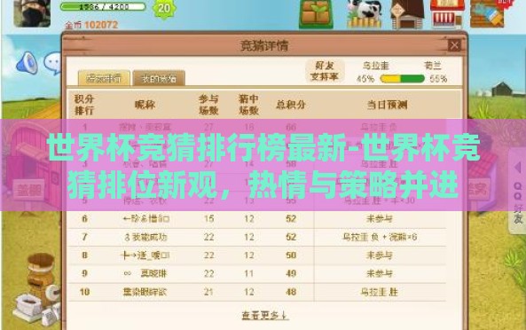 世界杯竞猜排行榜最新-世界杯竞猜排位新观,热情与策略并进 世界杯竞猜排行榜最新-世界杯竞猜排位新观,热情与策略并进