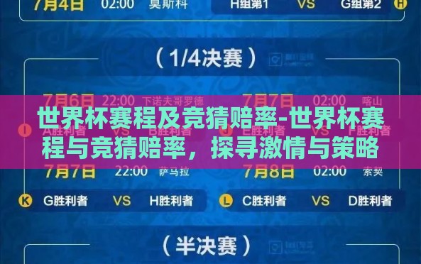 世界杯赛程及竞猜赔率-世界杯赛程与竞猜赔率,探寻激情与策略的交汇点 世界杯赛程及竞猜赔率-世界杯赛程与竞猜赔率,探寻激情与策略的交汇点