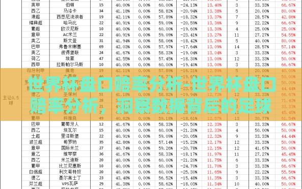 世界杯盘口赔率分析-世界杯盘口赔率分析,洞察数据背后的足球逻辑 世界杯盘口赔率分析-世界杯盘口赔率分析,洞察数据背后的足球逻辑