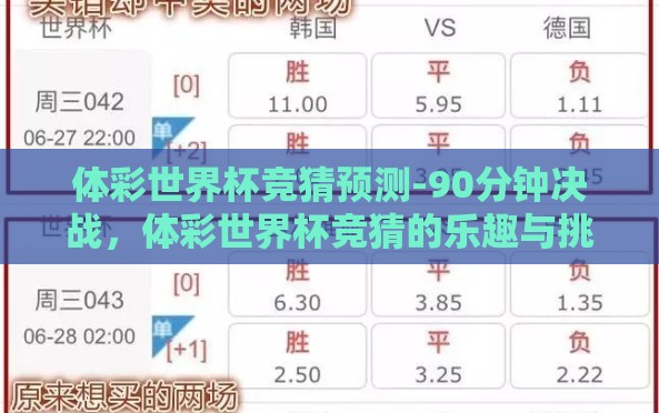 体彩世界杯竞猜预测-90分钟决战,体彩世界杯竞猜的乐趣与挑战 体彩世界杯竞猜预测-90分钟决战,体彩世界杯竞猜的乐趣与挑战