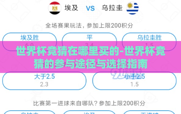 世界杯竞猜在哪里买的-世界杯竞猜的参与途径与选择指南 世界杯竞猜在哪里买的-世界杯竞猜的参与途径与选择指南