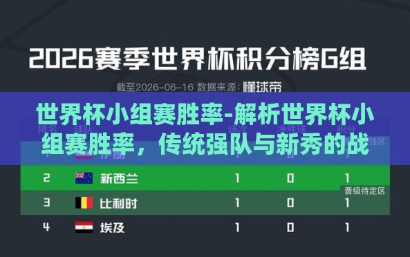 世界杯小组赛胜率-解析世界杯小组赛胜率,传统强队与新秀的战术碰撞 世界杯小组赛胜率-解析世界杯小组赛胜率,传统强队与新秀的战术碰撞