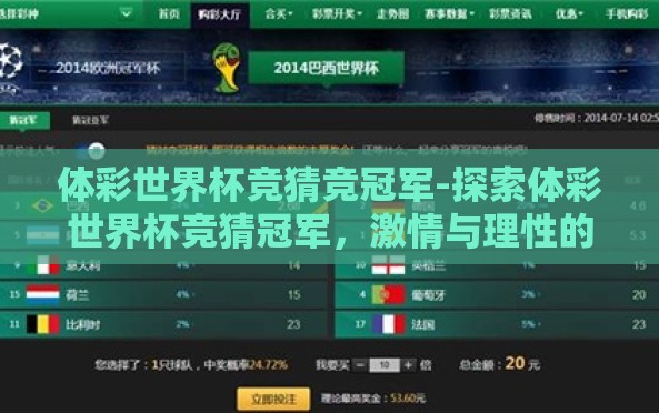 体彩世界杯竞猜竞冠军-探索体彩世界杯竞猜冠军，激情与理性的交汇点